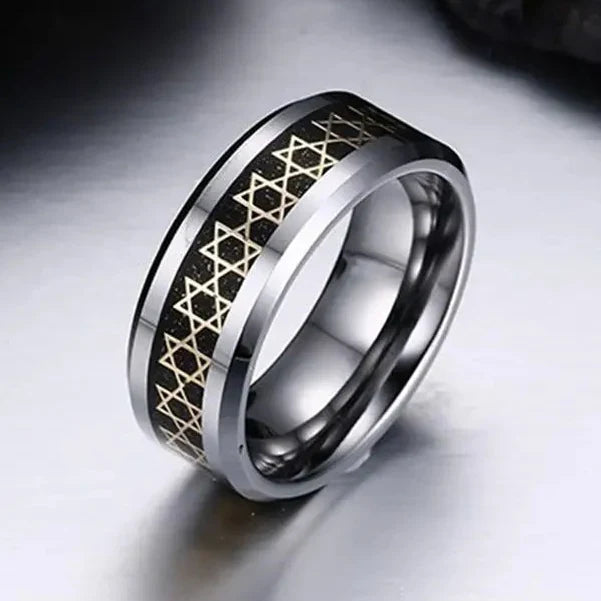 Wide men's ring with Star of David, Jewish symbol, black