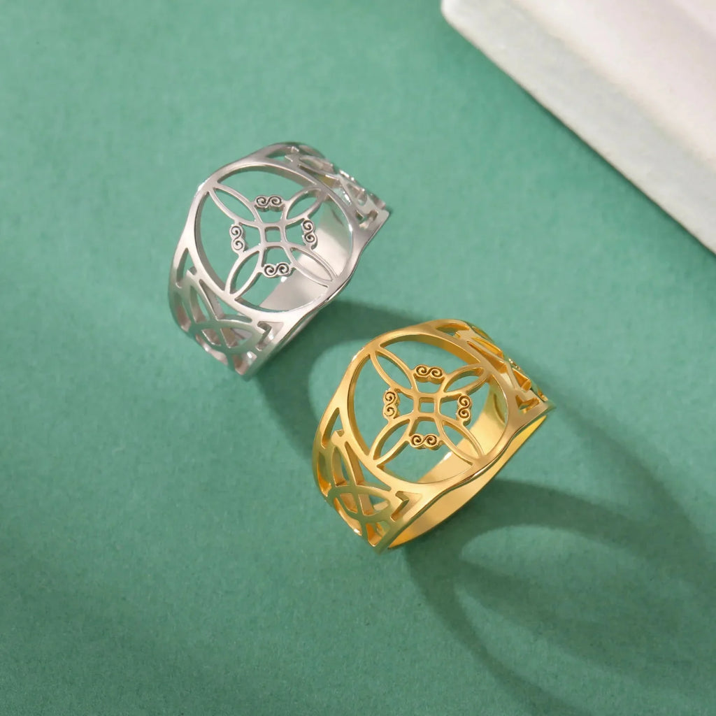 Witch's Knot Ring for Women, Protective Wiccan Ring in Gold