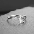 Open ring with the Jewish symbol of the Star of David in silver
