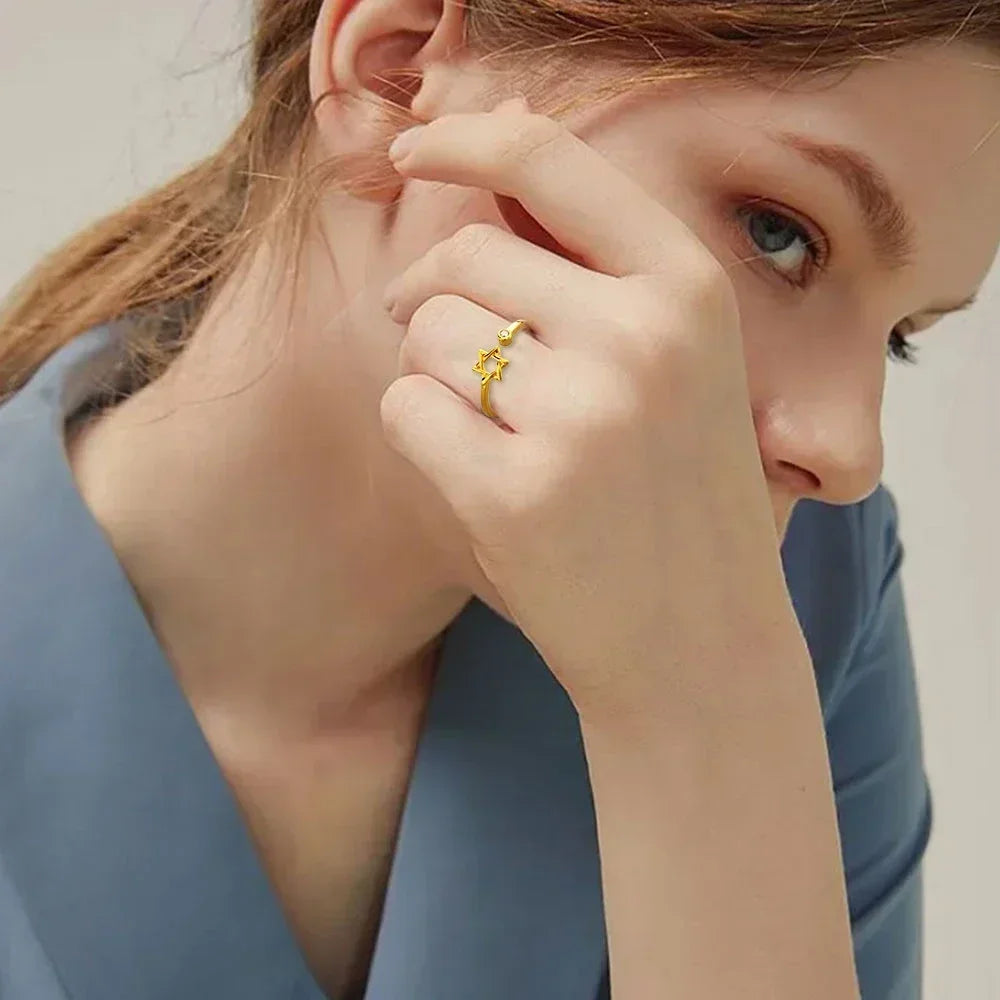 Open ring for women with the Star of David Jewish symbol gold