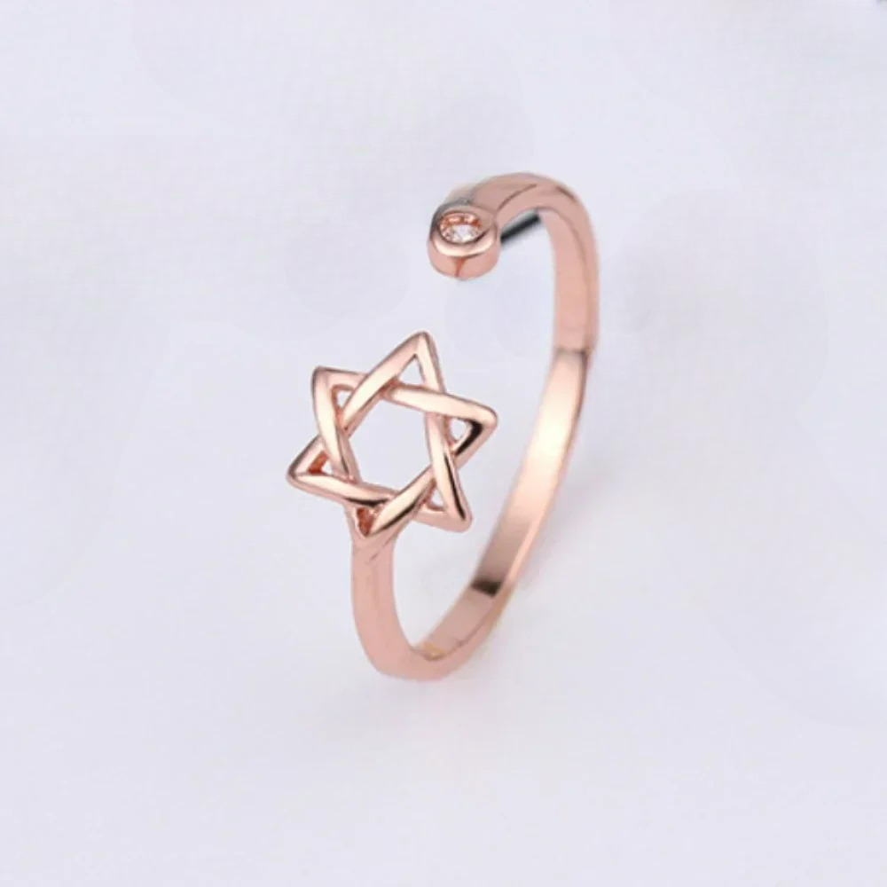 Open ring for women with the Star of David Jewish symbol rose gold