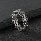 Wiccan Pentacle Ring for Women, Silver Band