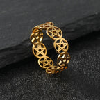 Wiccan Pentacle Ring for Women, Gold Band