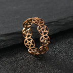 Wiccan Pentacle Ring for Women, Rose Gold Band