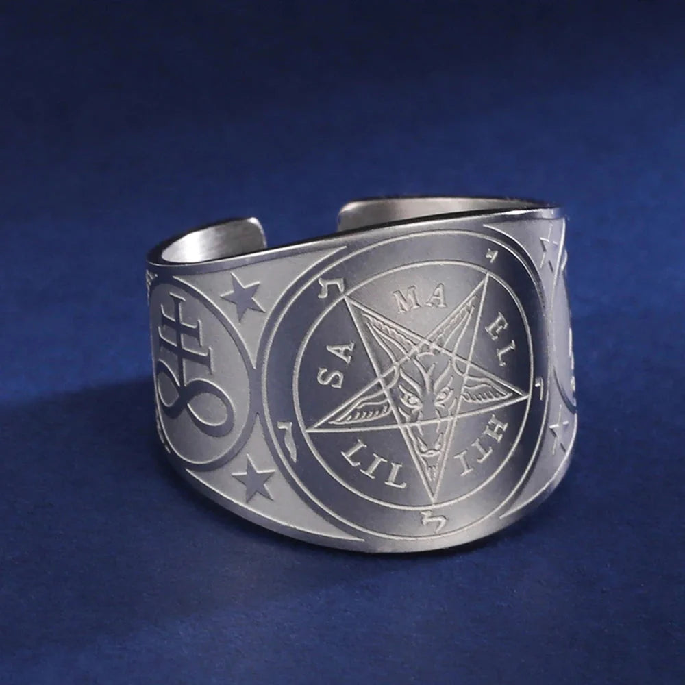 Silver Pentagram Tetragram Witchcraft Sorcery Ring