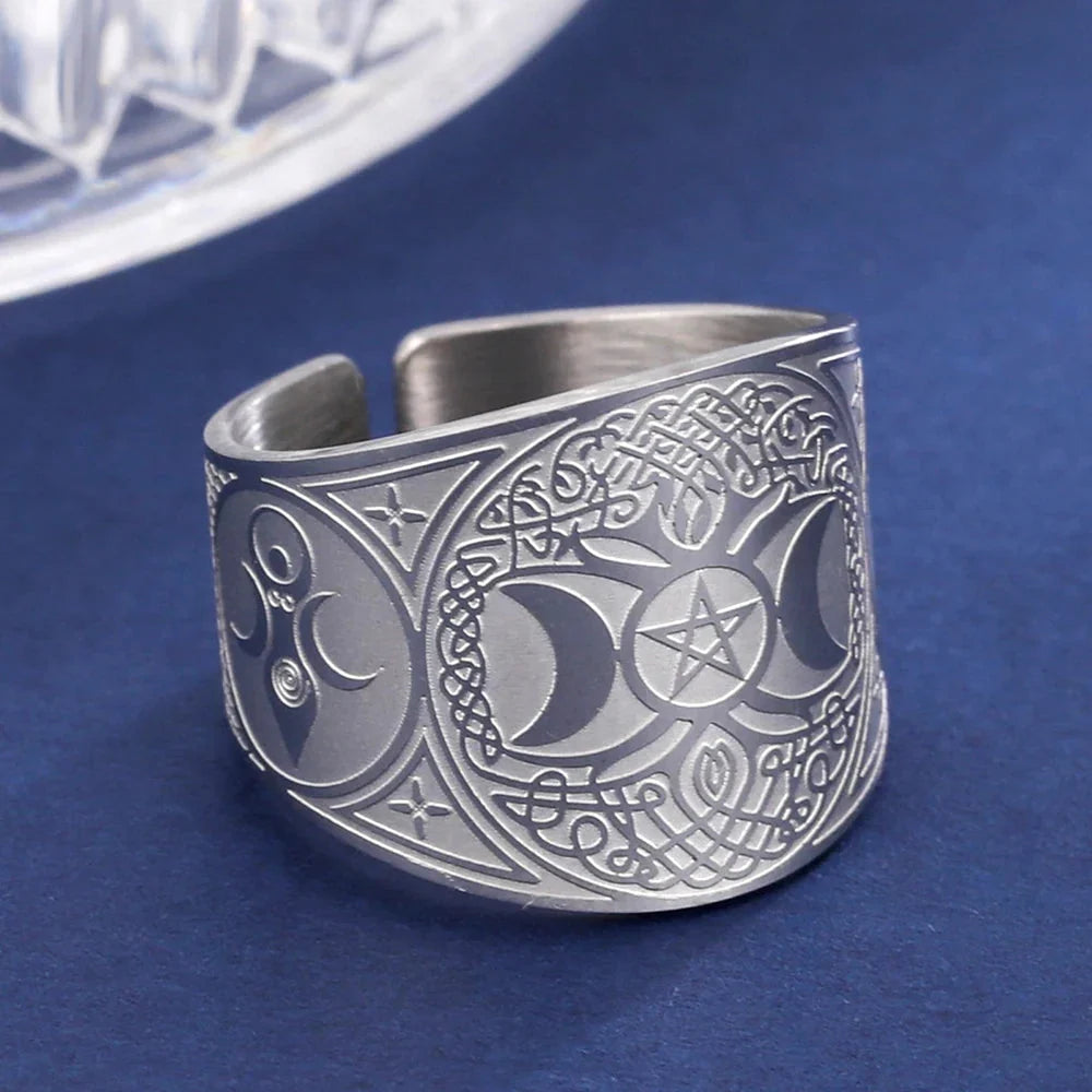 Silver Pentagram Tetragram Witchcraft Sorcery Ring