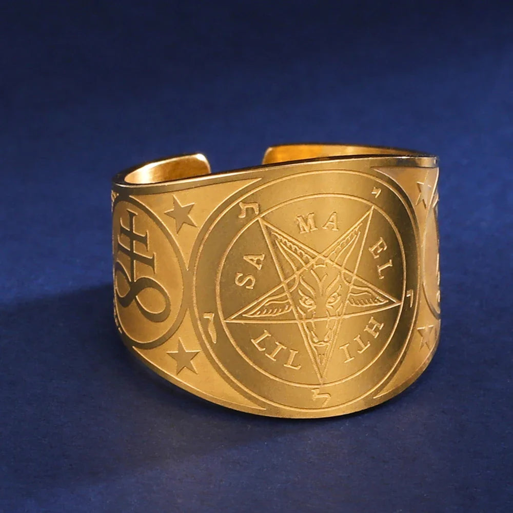 Gold Pentagram Tetragram Witchcraft Sorcery Ring