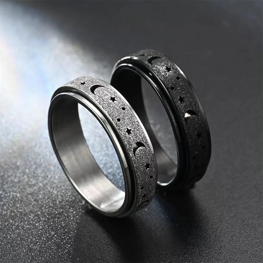 Bague Rotative avec Croissants de Lune pour Homme noir