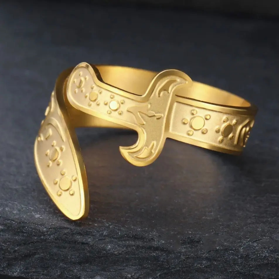 Ring with Ali Zulfiqar sword Arabic symbol gold
