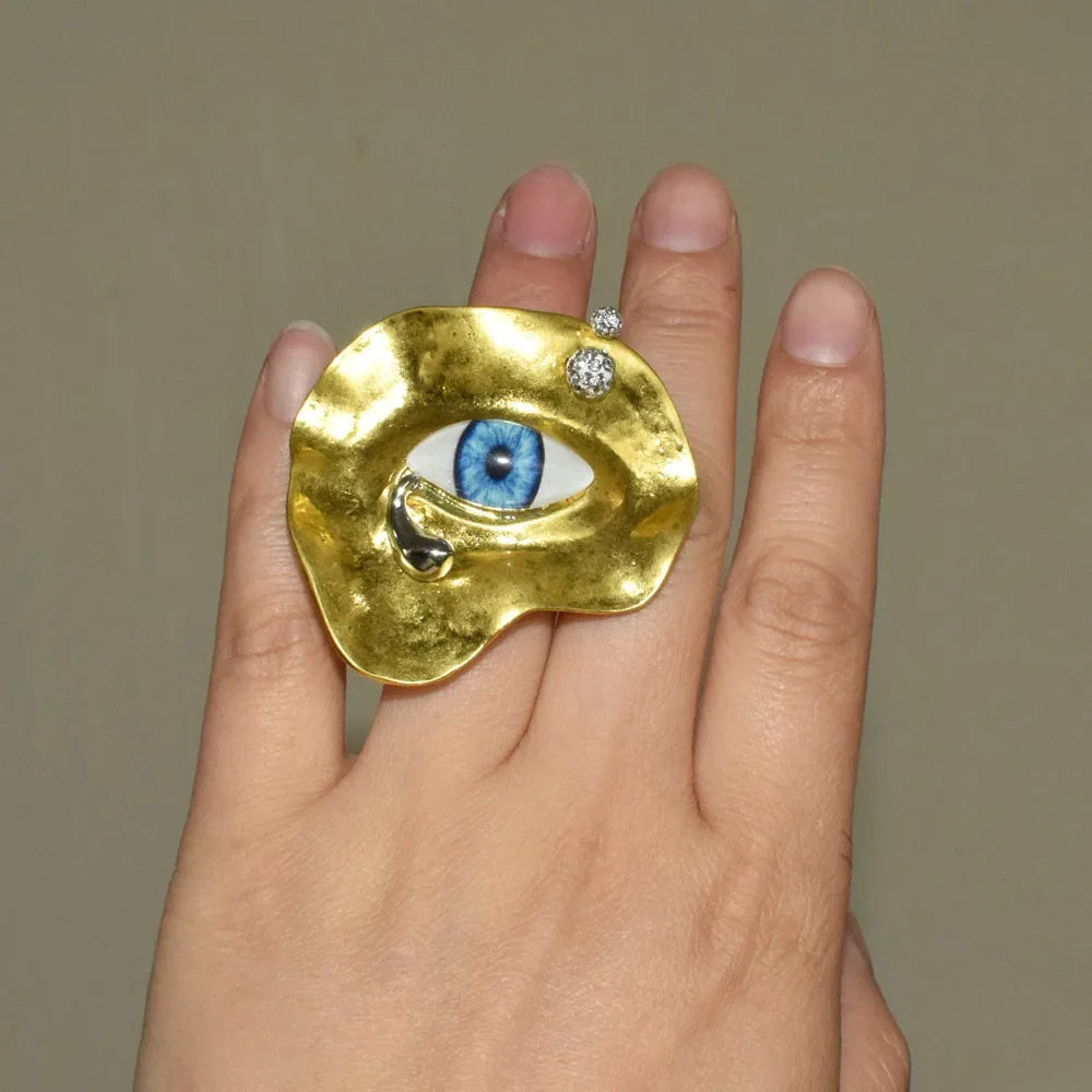 Baroque-Style Evil Eye Ring gold