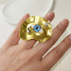 Baroque-Style Evil Eye Ring gold