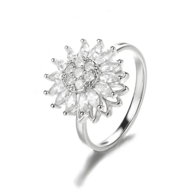 Silver Stress-Relief Sunflower Ring
