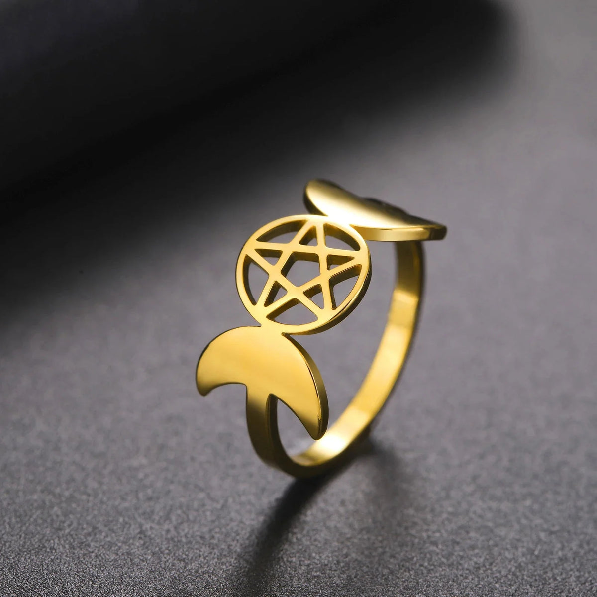 Triple Moon Thin Witchcraft Ring for Women Wiccan Gold A