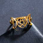 Triple Moon Thin Witchcraft Ring for Women Wiccan Gold B