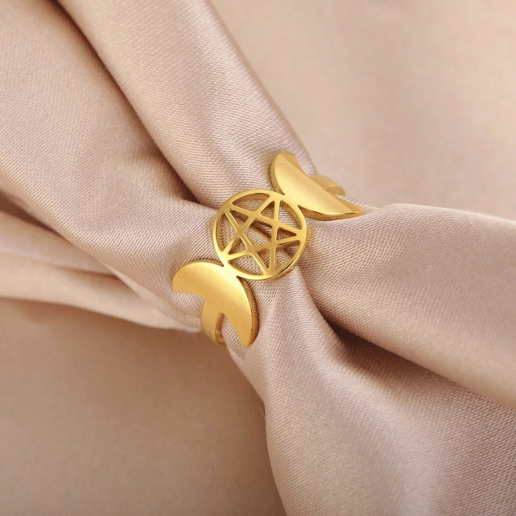 Triple Moon Thin Witchcraft Ring for Women Wiccan Gold A