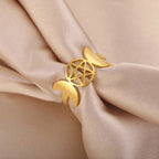 Triple Moon Thin Witchcraft Ring for Women Wiccan Gold A
