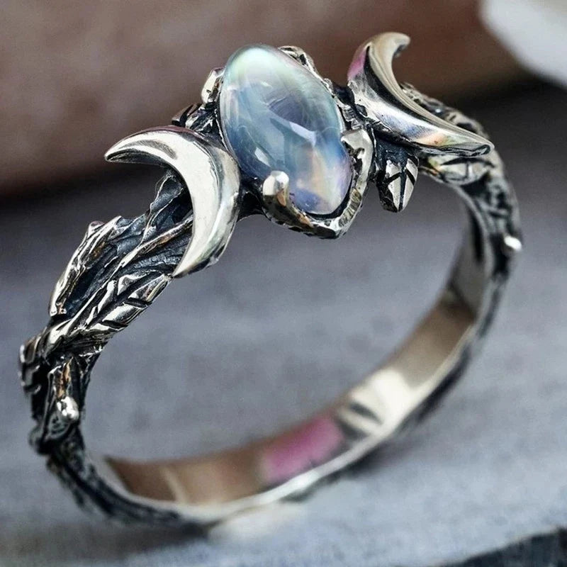 Triple Moon Witchcraft Wiccan Stone Women’s Ring