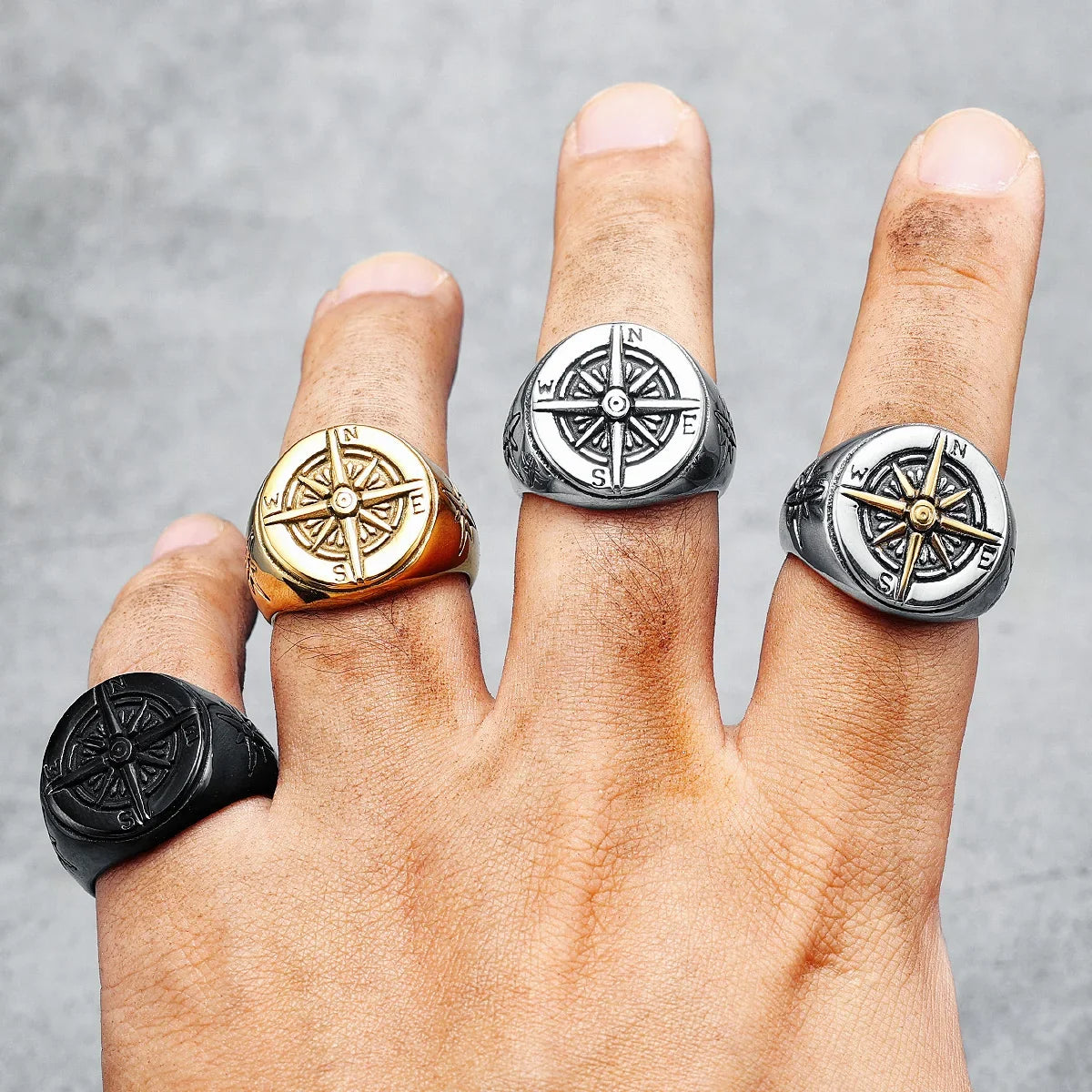 Vintage Compass Rose Ring for Men 