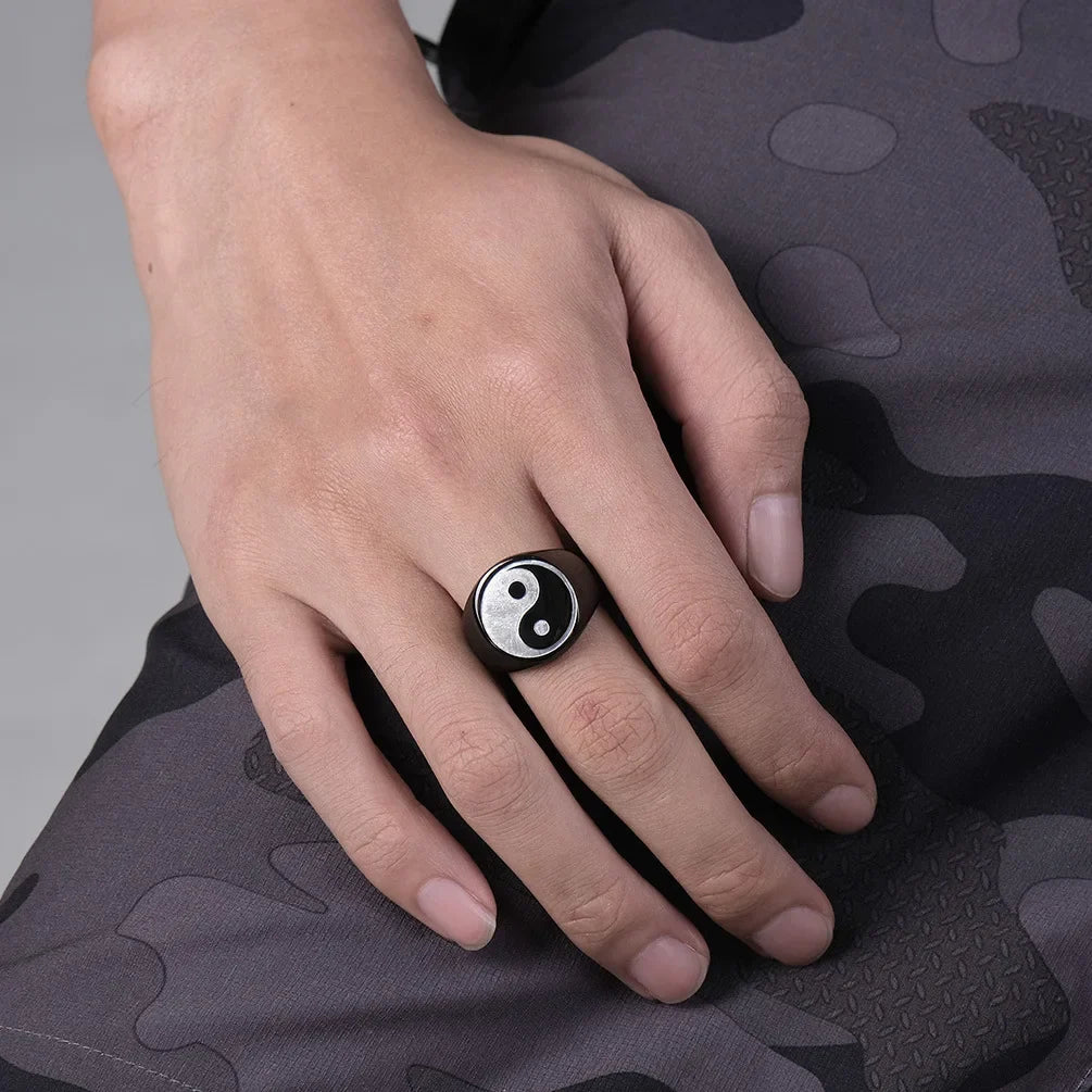 Yin Yang Ring for Men in Black