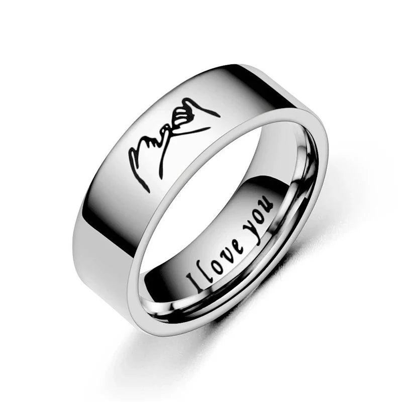 Couple Rings Love Band Silver or Black Silver