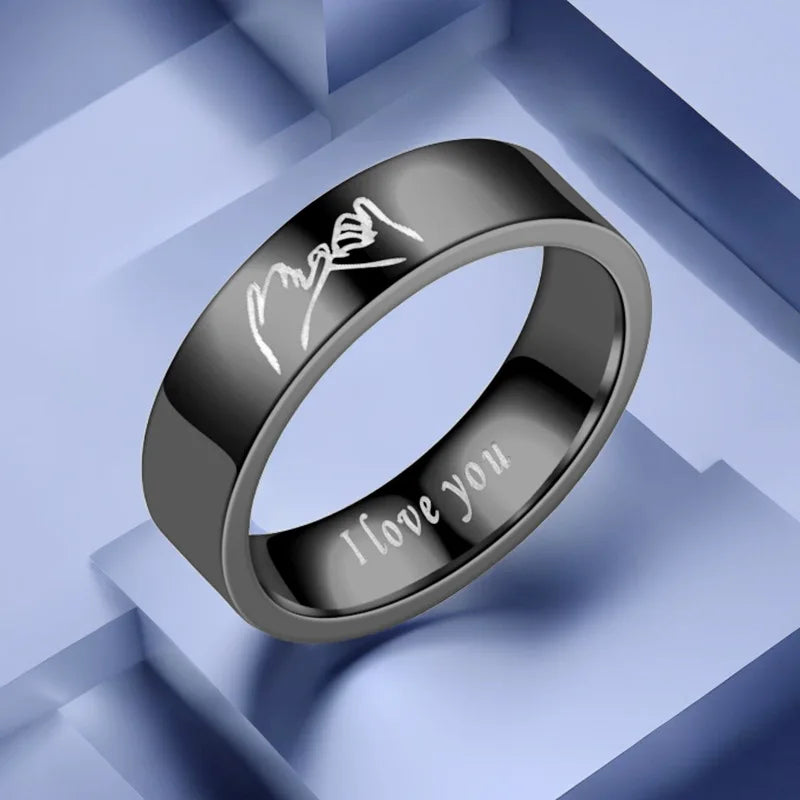 Couple Rings Love Band Silver or Black Black