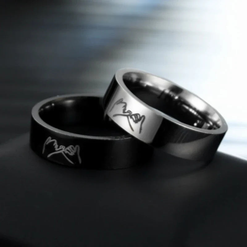 Couple Rings Love Band Silver or Black Silver