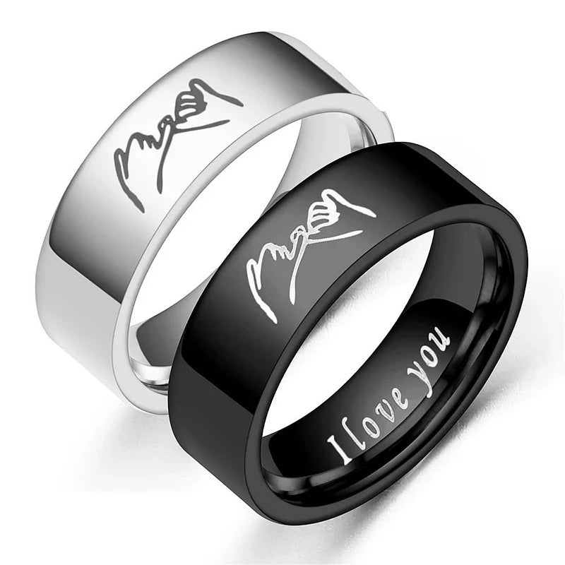 Couple Rings Love Band Silver or Black Silver