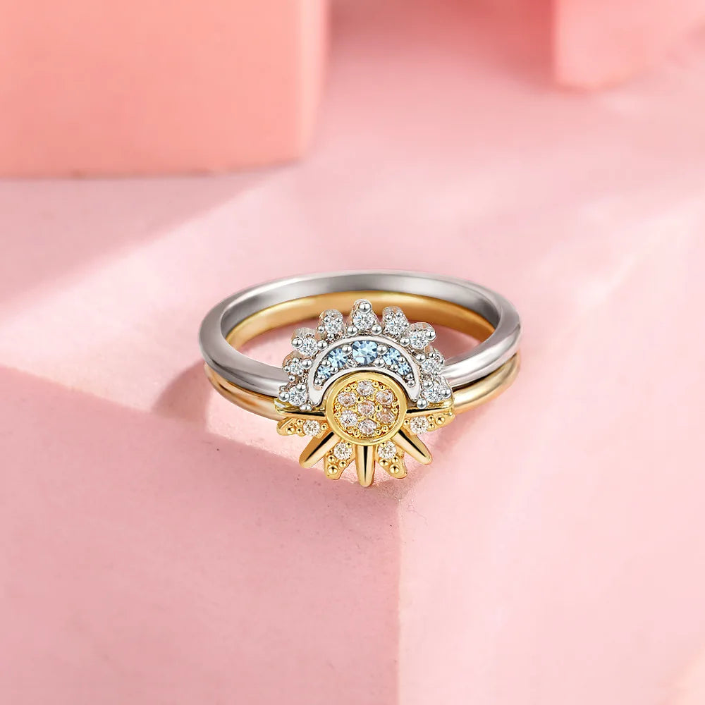 Couples Rings Sun Ring in Zircon Sun and Moon