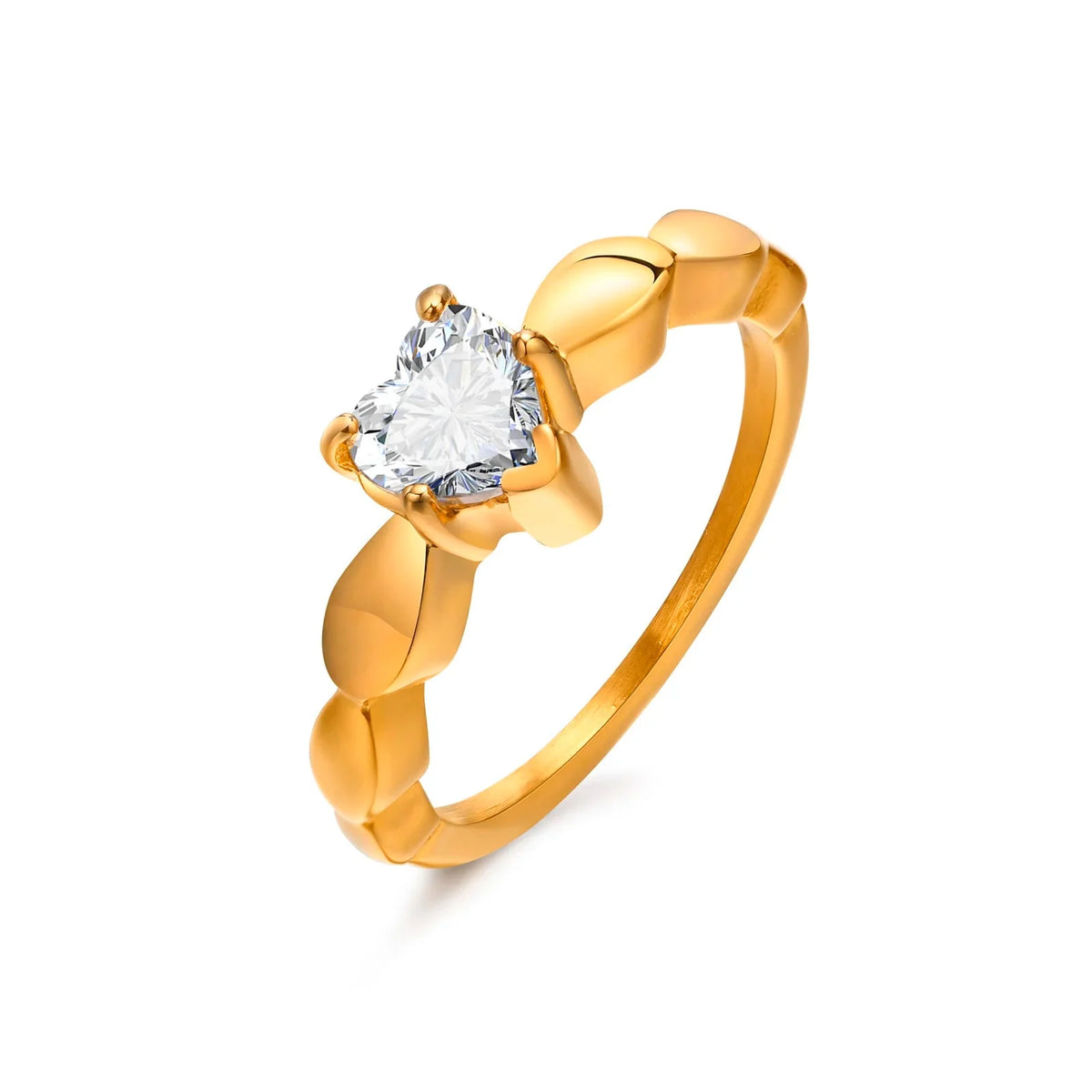 Couple Rings Heart Romantic Band and Gold Zircon Women
