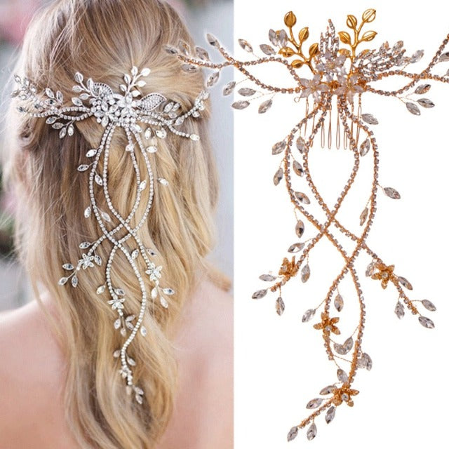 Wedding Hair Barrette with Flowers and Diamonds