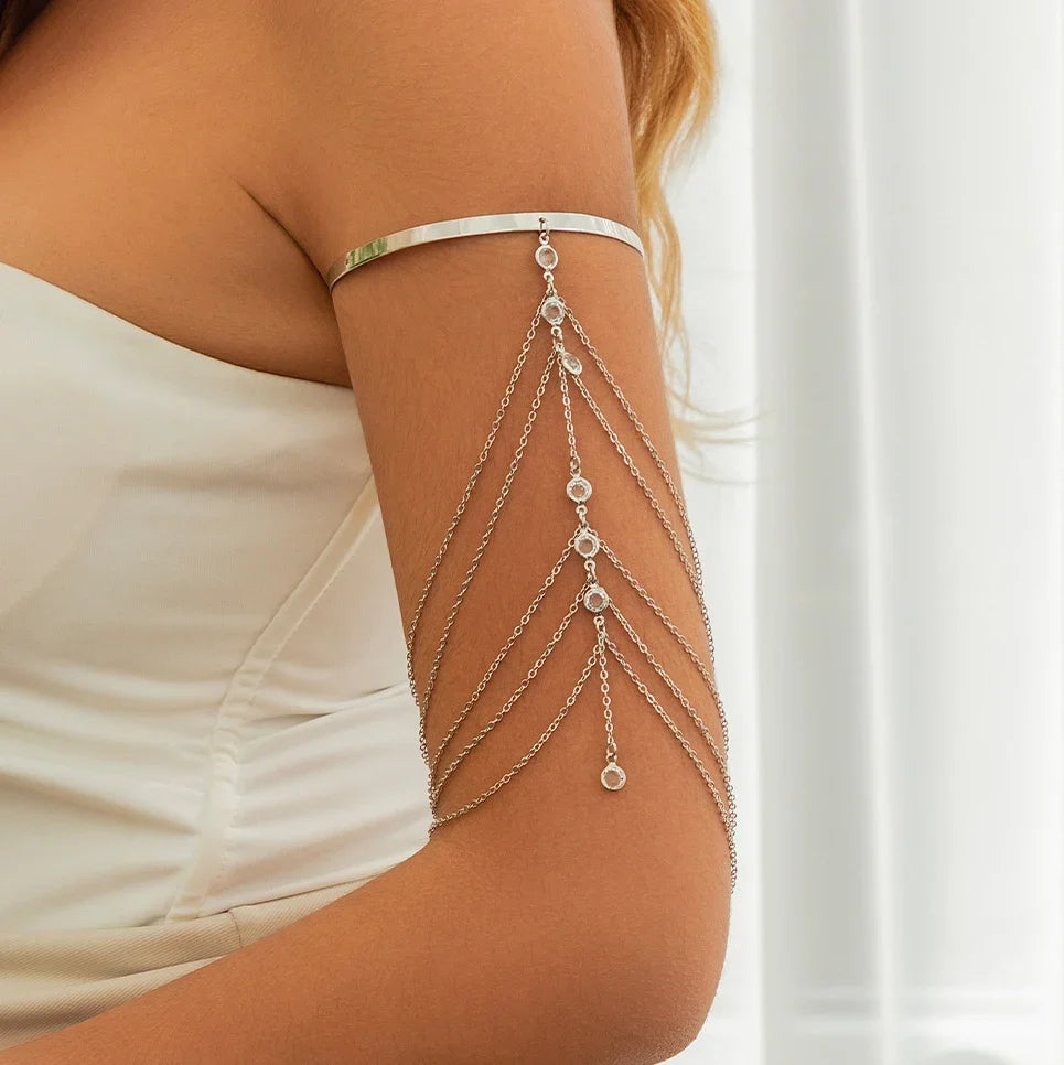 Elegant Bicep Jewelry - Arm Bracelet and Upper Arm Ornament Chain for Women in silver