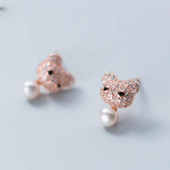 Серьга Мишка из розового золота