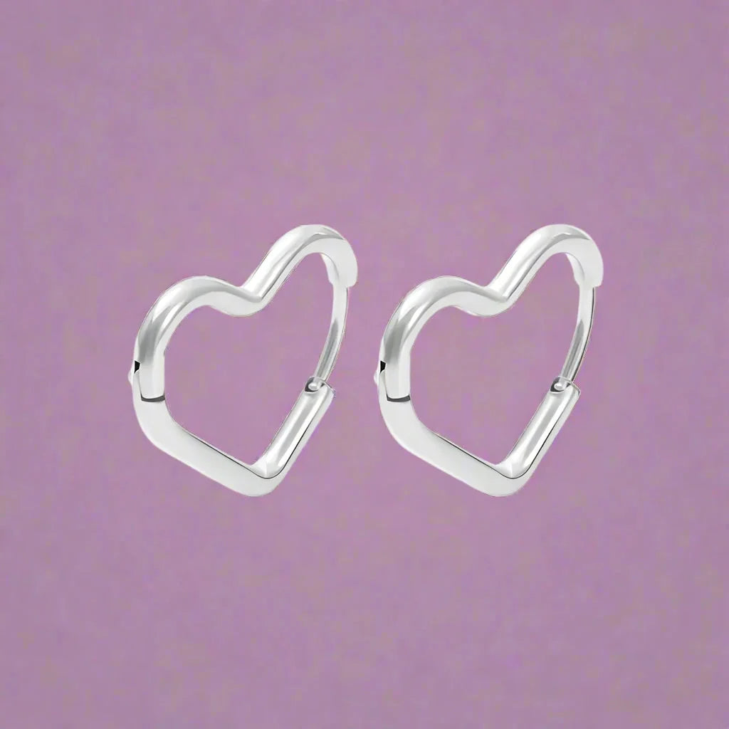 Heart Hoop Earrings for Women in Silver