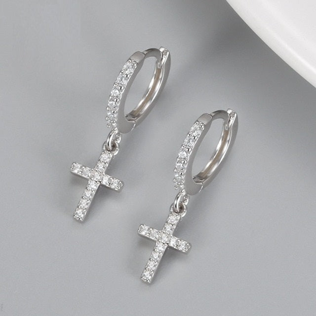 Earrings with Gold & Silver Cross silver