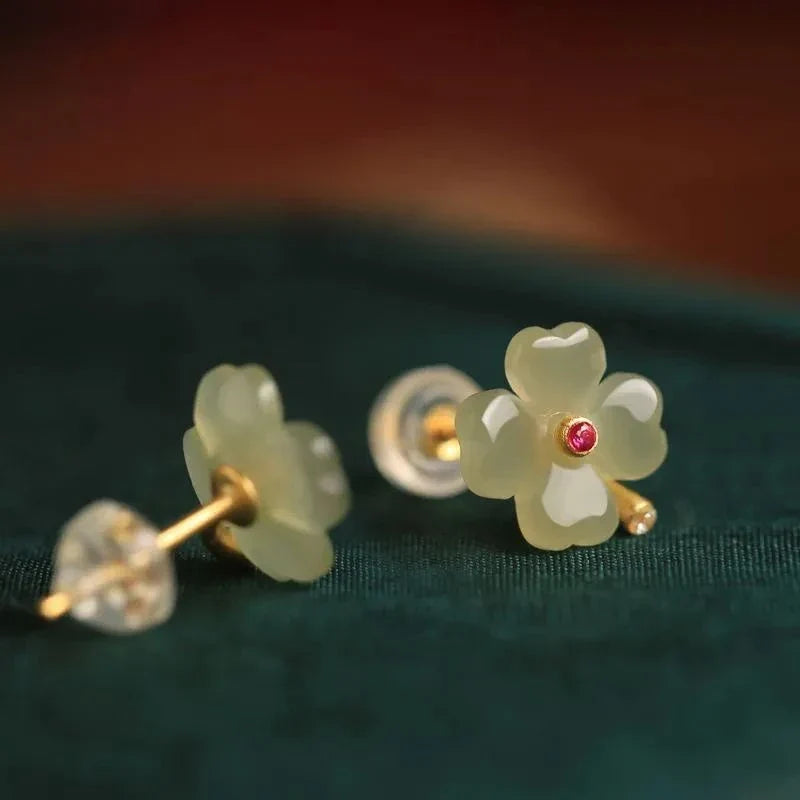 Boucles d'Oreilles Clou avec Trèfle à 4 Feuilles