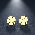 Boucles d'Oreilles Clou avec Trèfle à 4 Feuilles Porte Bonheur or