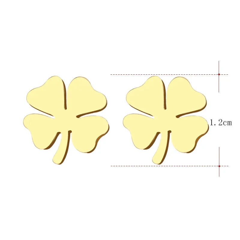 Boucles d'Oreilles Clou avec Trèfle à 4 Feuilles Porte Bonheur