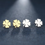 Boucles d'Oreilles Clou avec Trèfle à 4 Feuilles Porte Bonheur or