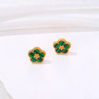 Boucles d'Oreilles Clou avec Trèfle à 5 Feuilles vert