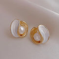 Boucles d'Oreilles Clou en Nacre et Perle Coquillage 