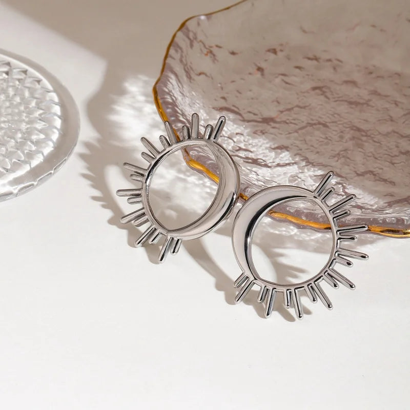 Boucles d'Oreilles Clou Croissant de Lune et Soleil argent