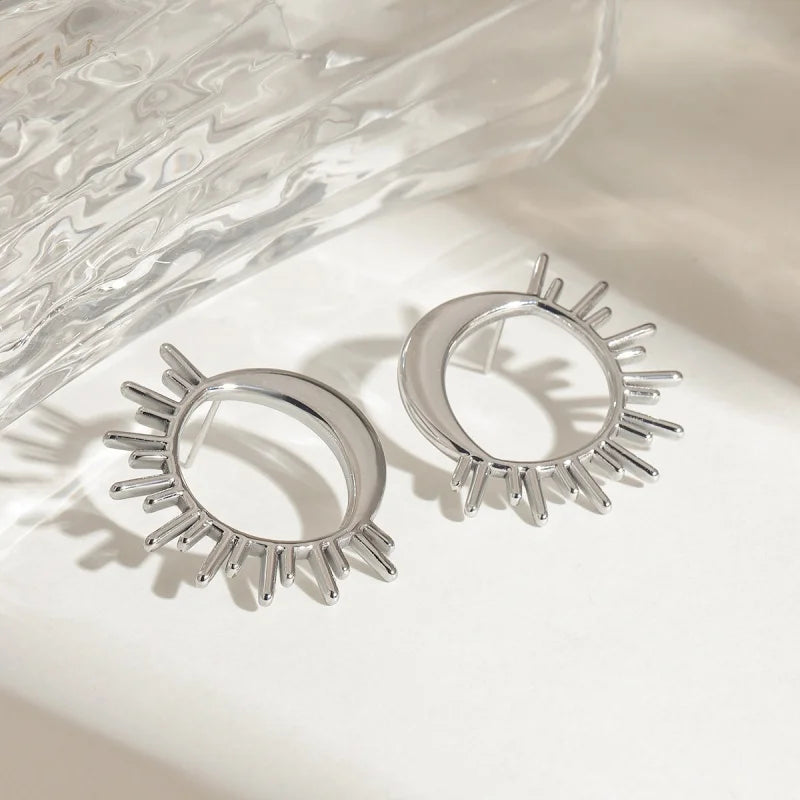 Moon and Sun Crescent Stud Earrings in silver