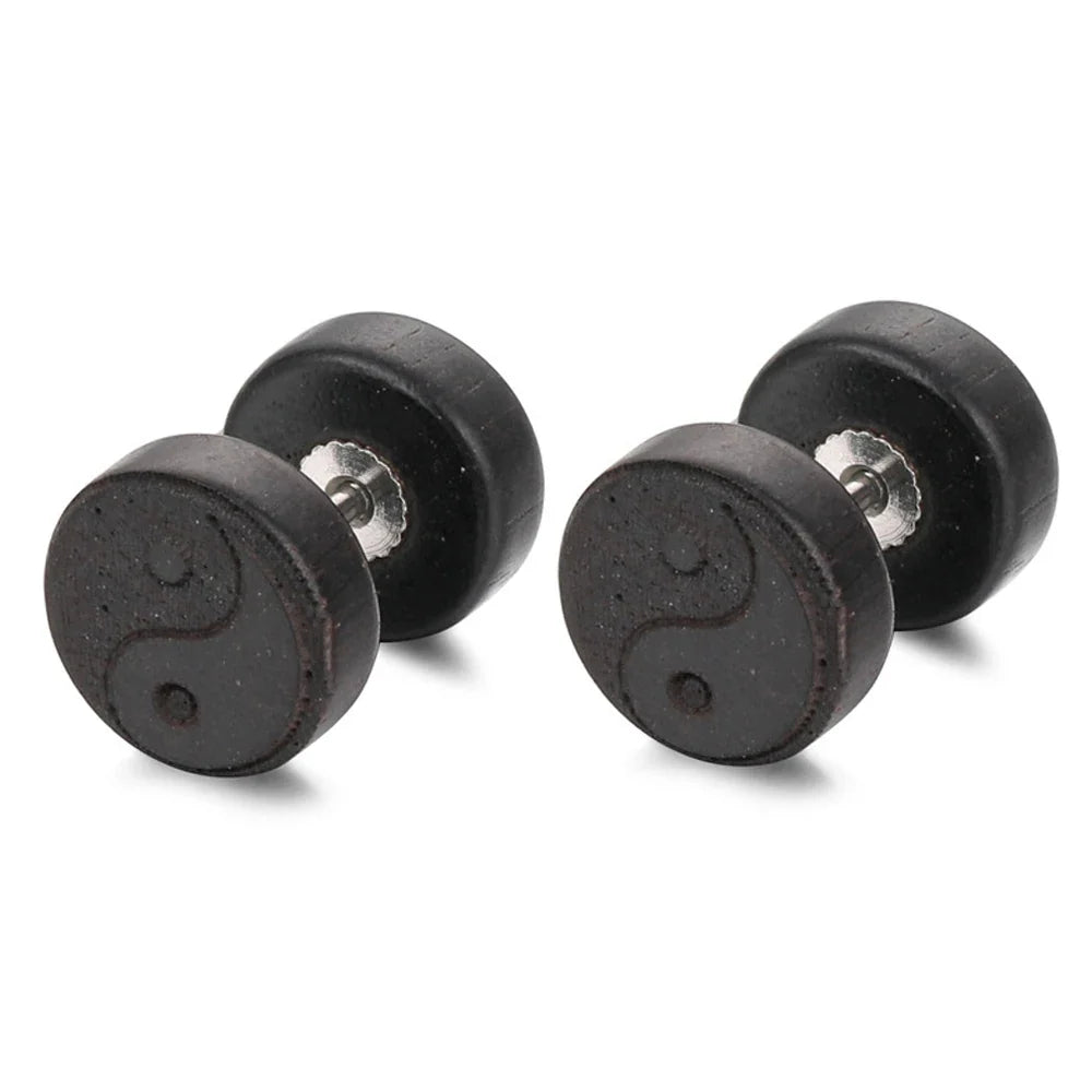 Black Yin Yang Wooden Stud Earrings