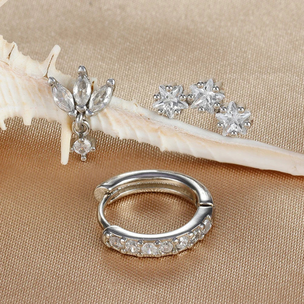 Star Zircon Stud Earrings for Women, Silver