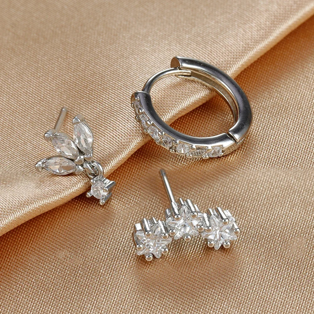 Star Zircon Stud Earrings for Women, Silver
