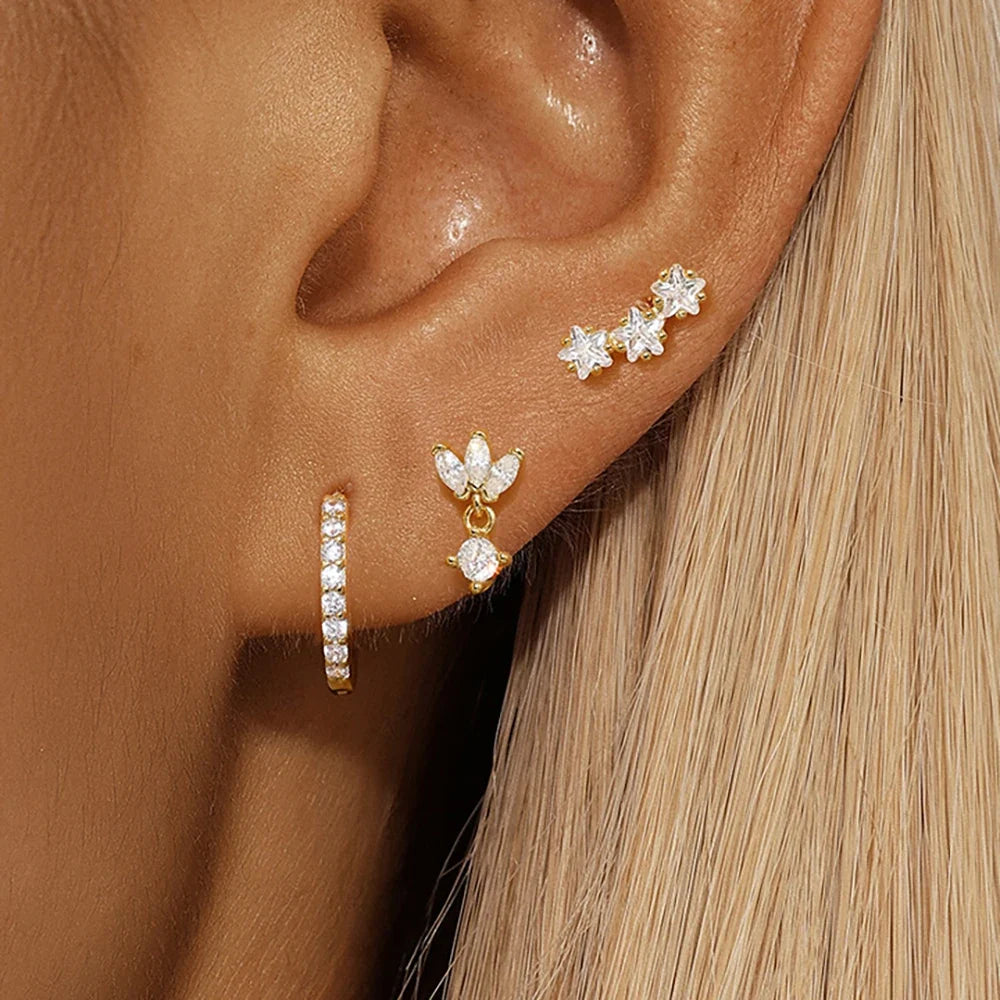 Star Zircon Stud Earrings for Women, Gold