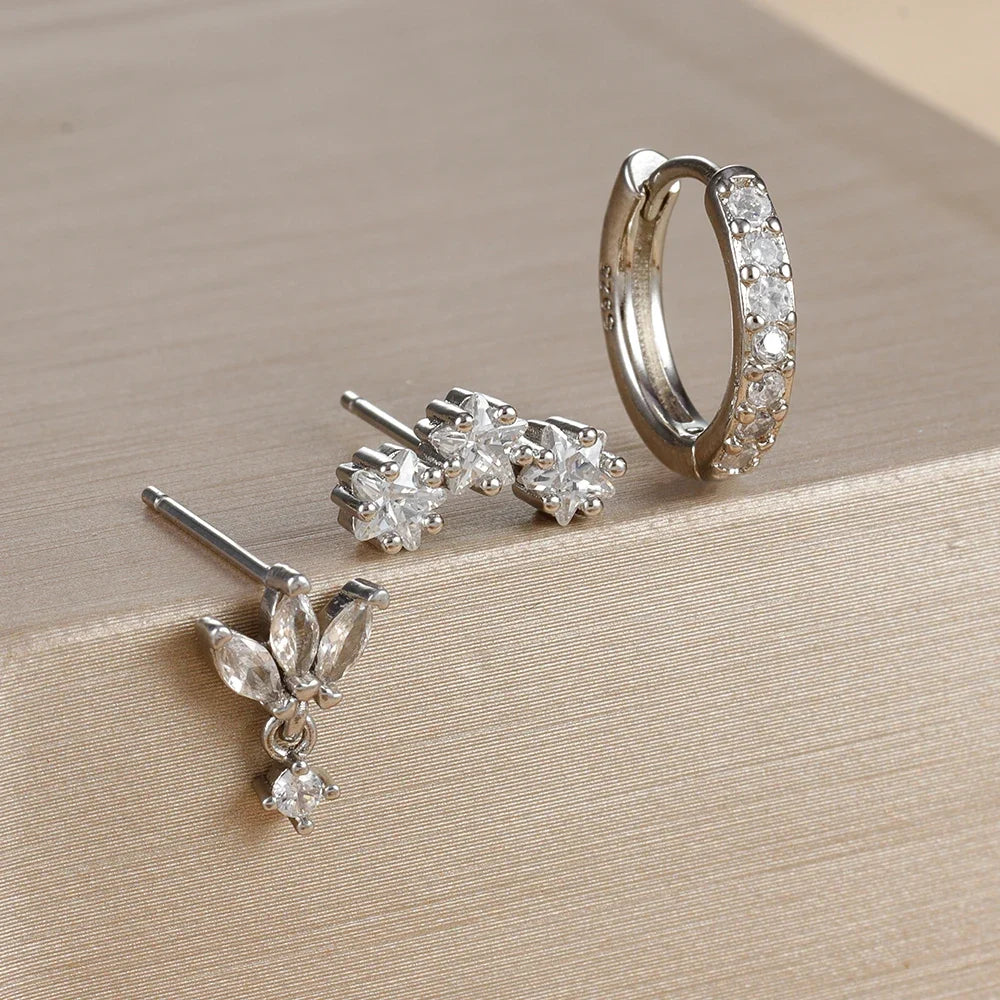 Серьги-гвоздики со звёздами из циркония для женщин, серебро