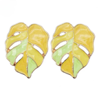Boucles d'Oreilles Clou Feuille de Palmier jaune