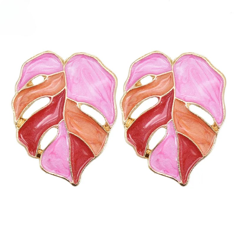 Palm Leaf Stud Earrings Pink