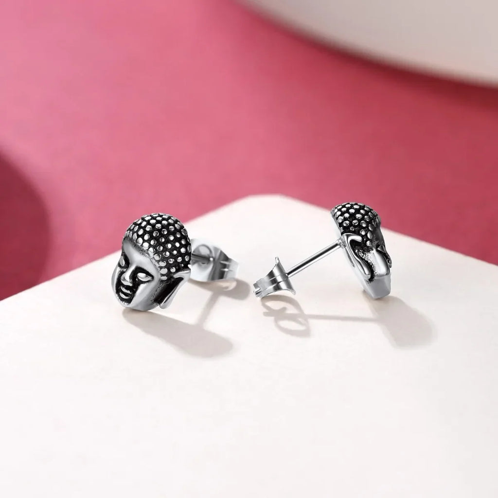Boucles d'Oreilles Clou Tête de Bouddha argent